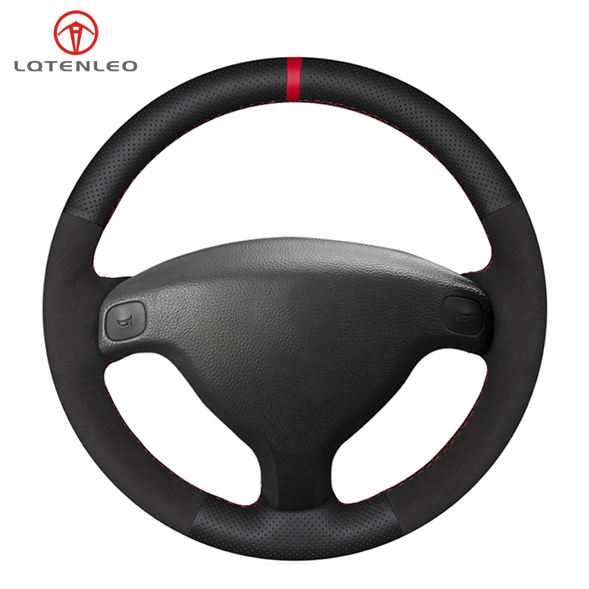 

LQTENLEO Black Suede Leather Car Steering Wheel Cover For Vauxhall Astra (G) 1998-2004 Agila (A) 2000-2004 Zafira (A) 1999-2005