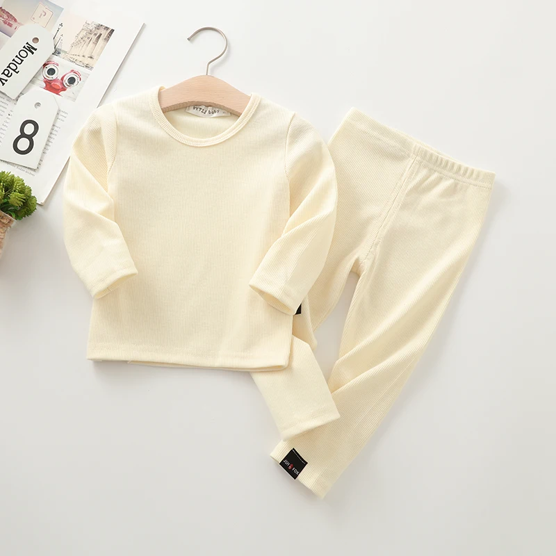 Beige Коллекция года, Детская Пижама для девочки в рубчик, пижама для детей, детская одежда для мальчиков осенне-зимний комплект для малышей, мягкая удобная одежда с длинными рукавами - Цвет: Beige