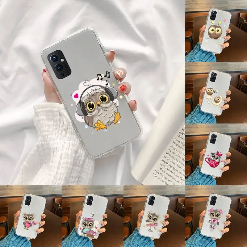 

Cute Owl Black Phone Case Transparent For OnePlus 9 8 7 7t 8t Oppo find X3 X2 reno5 Vivo X60 X50 Pro MeiZu 17 16XS