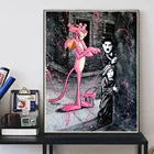 Граффити Розовая пантера холст для живописи; Цвета: розовый; Леопардовый и Плакаты принты уличные настенные картины для Гостиная домашний декор Куадрос