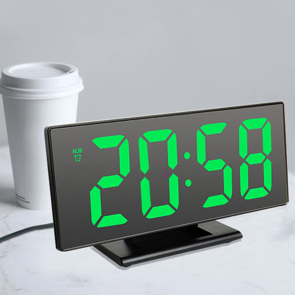 

Часы светодиодные зеркальные электронные, большие Многофункциональные цифровые прикроватные, с ЖК-дисплеем, будильником, для гостиной