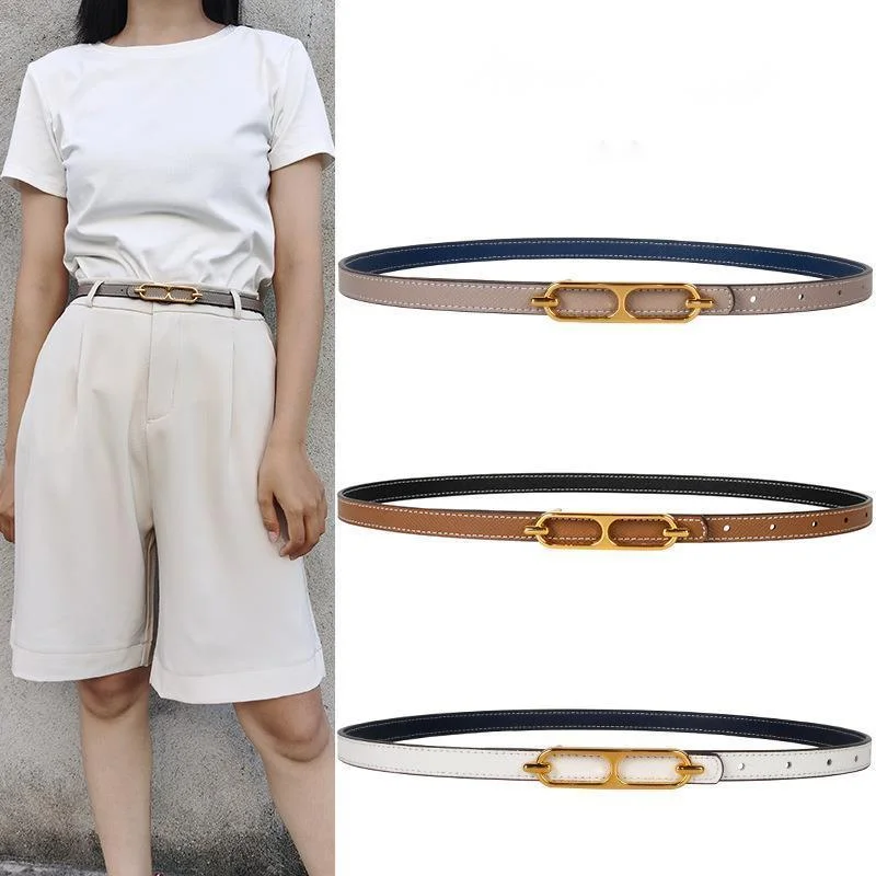 Pantalón con Cinturón de piel de vaca para mujer, cinturón de cuero fino, diseño europeo