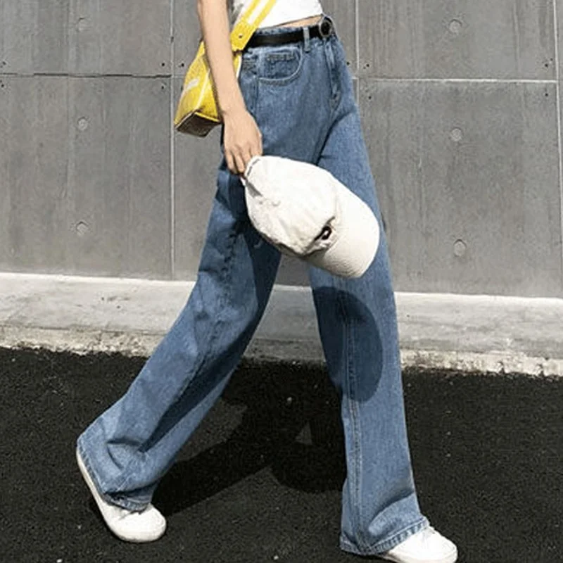 

Thin Section Wide-legged Pants Female New Retro High-waisted Jeans Female Dragging Ground Pants Casual Loose Straight Long Pants