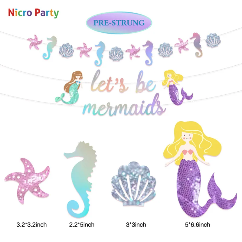 

Nicro 39 pcs/set Let's Be Mermaids Party Decoration Kit Vintage Girl Birthday Baby Shower Home Decor Party Supplies #Set134