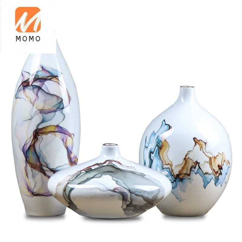 

Современная керамическая ваза, украшение из трех частей для гостиной, кабинета в китайском стиле, креативные мягкие предметы интерьера