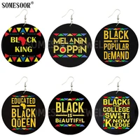 somesoor black sayings king queen melanin poppin africa map wooden drop earrings printed wood jewelry for lady gifts