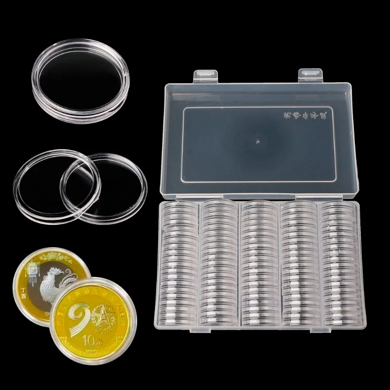 

100 Coin Holder Capsules 27mm Round Box Plastic collectibles Storage Organizer 87HB