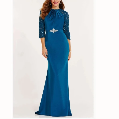 

3/4 Sleeves Sheath Beading Sash Pleat Mother Of the Bridal Dresses Custom-Made Women's Dresses Party Dinner Grown Dress Bride