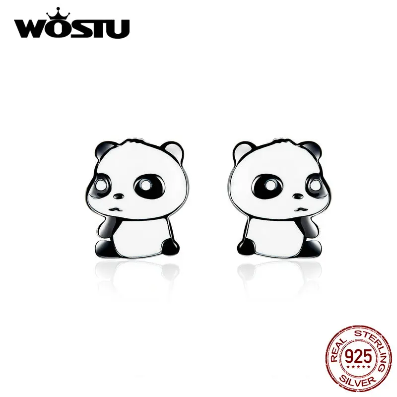 WOSTU 100% Стерлинговое Серебро 925 пробы милые серьги гвоздики с пандой для женщин и