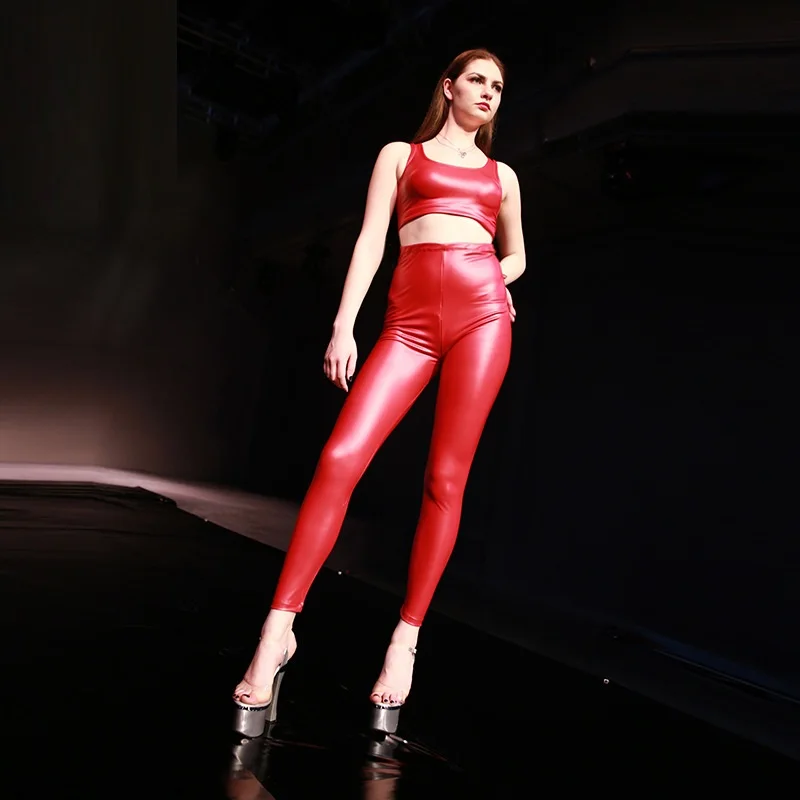 Женские латексные брюки-карандаш сексуальные кожаные брюки с высокой талией и