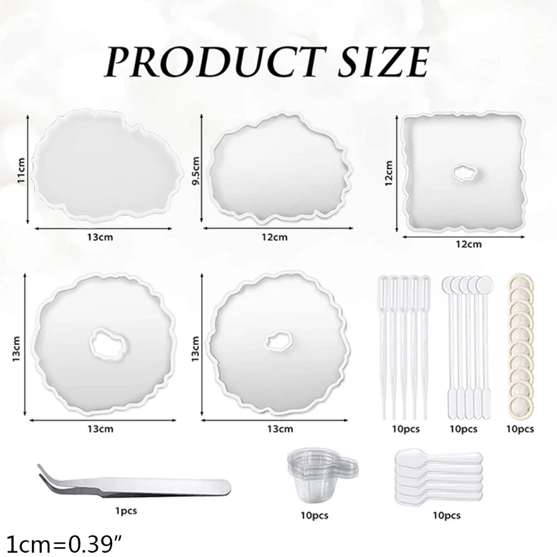 

Agate Tray Silicone Mould Crystal Epoxy Resin Mold with Mixing Sticks for DIY Crafts Jewelry Plate Rolling Tray Coaster Making