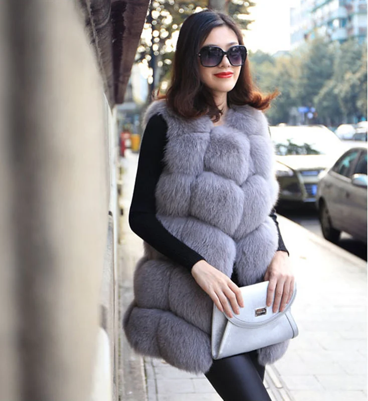 Женский Длинный жилет из искусственного лисьего меха Размеры S/4XL|Жилеты и