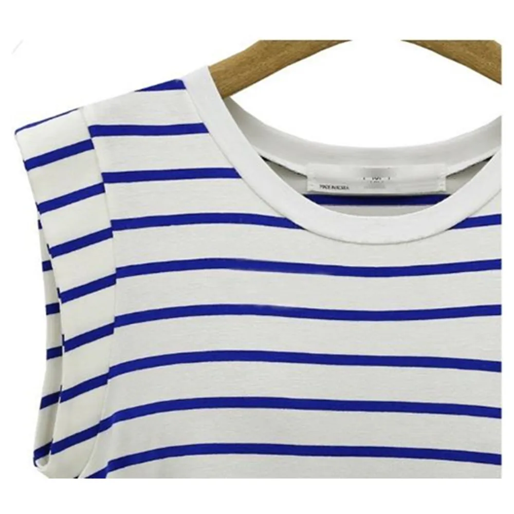 Футболка женская трапециевидная в темно-синюю полоску Повседневная Свободная