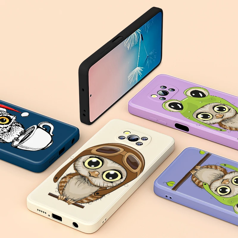 

Lovely Owl Cartoon For Xiaomi Poco X3 NFC F3 GT X2 M3 M2 5G Pro Mi A3 Lite 9SE CC9 Liquid Silicone Soft Phone Case