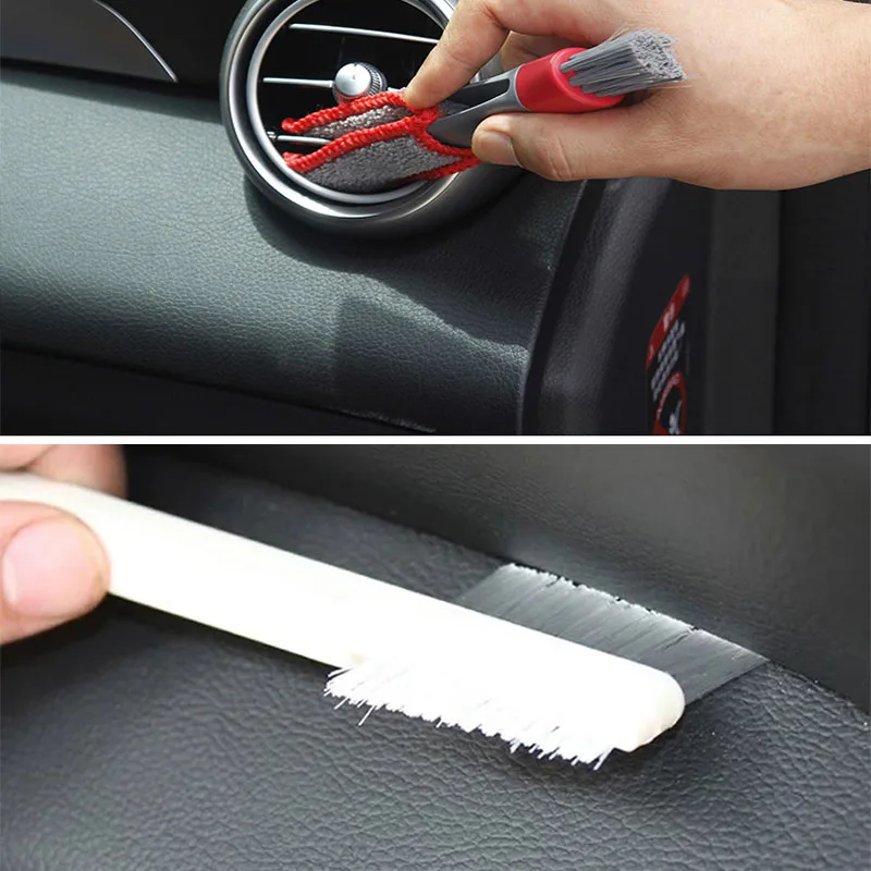 

6PC Car Detailing Brush Set Microfiber Towel 2 In 1 Air-Conditioner Wash Groove Clean and Metal Wire Toothbrush Auto Accessories