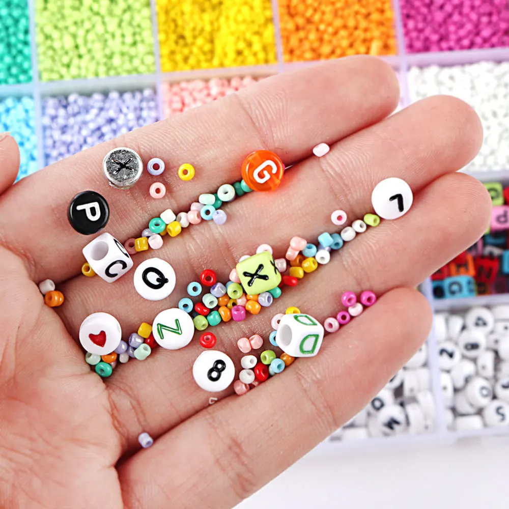 

1 Box 2mm Glass Seed Beads Started Kit Small Craft Beads With Tools Kit DIY Craft Bracelet Necklace Jewelry Making Accessories