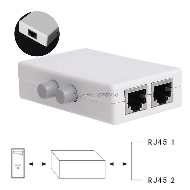 Мини-коммутатор с 2 портами сети AB ручной коммутатор в 1/1In2 RJ45 сеть/Ethernet Прямая