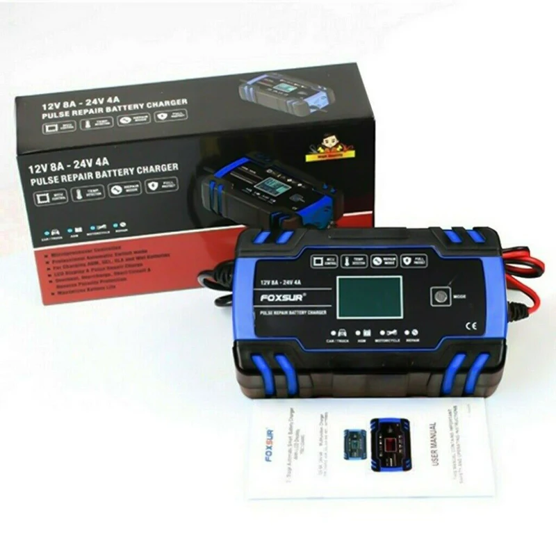 

Car Truck Battery Charger Motorcycle Battery Charger Intelligent Repair 12V/24V 6-150AH LCD Display Pulse Repair Battery Charger
