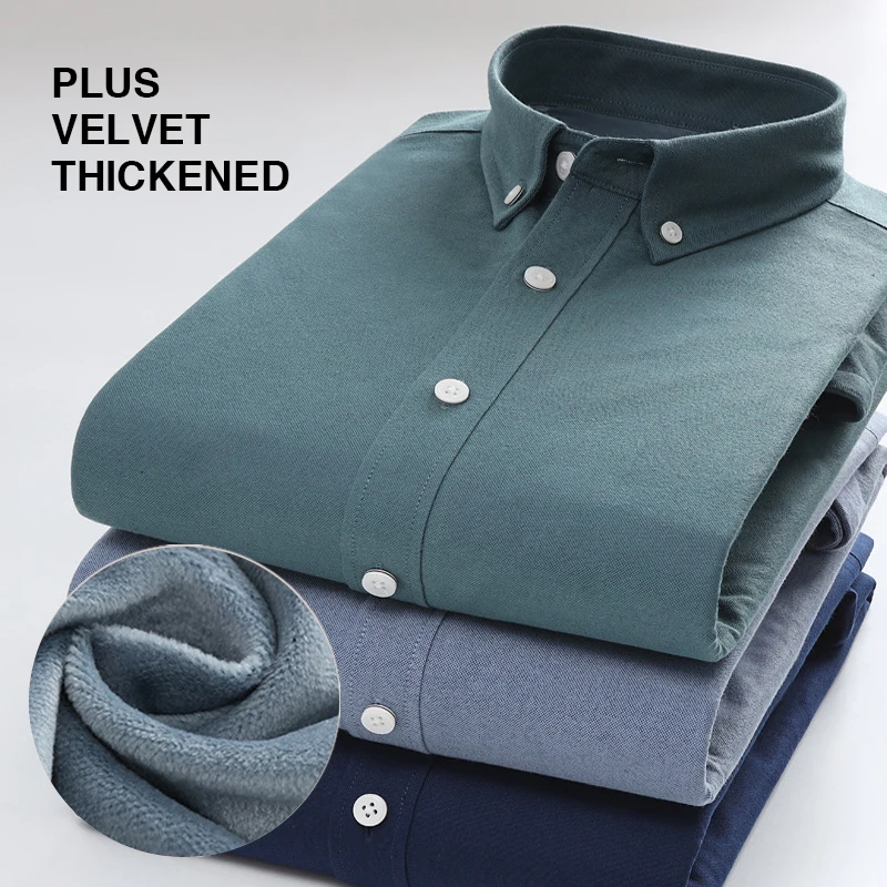 

Осенне-зимняя мужская рубашка, теплая однотонная Повседневная деловая рубашка, Мужская модная рубашка с длинным рукавом, мужская рубашка, б...