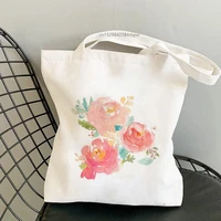 casual shopping girls handbag romantic watercolor flower bouquet handbags shoulder bags women elegant canvas bag