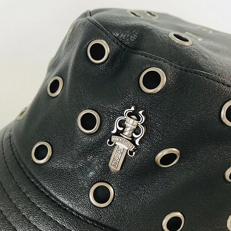 

2020 Retro Soft PU Leather Rivet hole Bucket Hat Women Girls Outdoor Chapeau Sun Prevent Hats Fisherman Cap