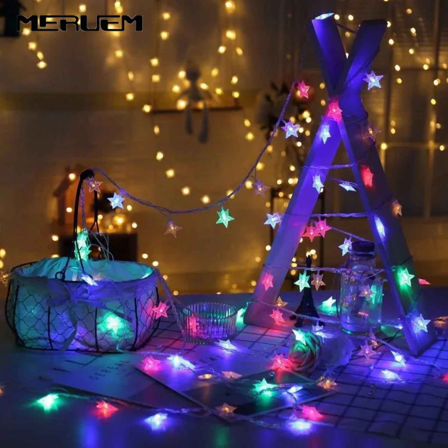Сказочная гирлянда в форме звезды 10/20/30/40 светодиодов на батарейках праздничное