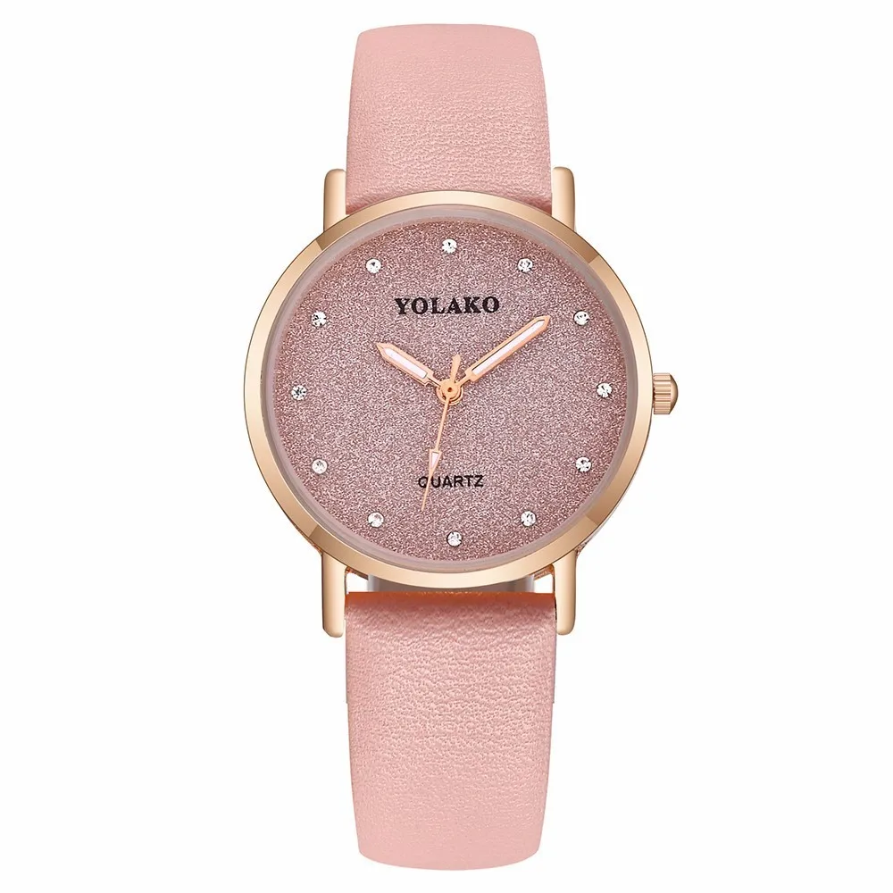 Women Romantic Starry Sky Wrist Watch Casual Luxury Leather Rhinestone Quartz Watches YOLAKO Clock watches women wris | Наручные часы