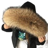 100 real fur collar for parkas coats luxury warm natural raccoon scarf women large fur scarves male down jacket fur hat 75 70cm