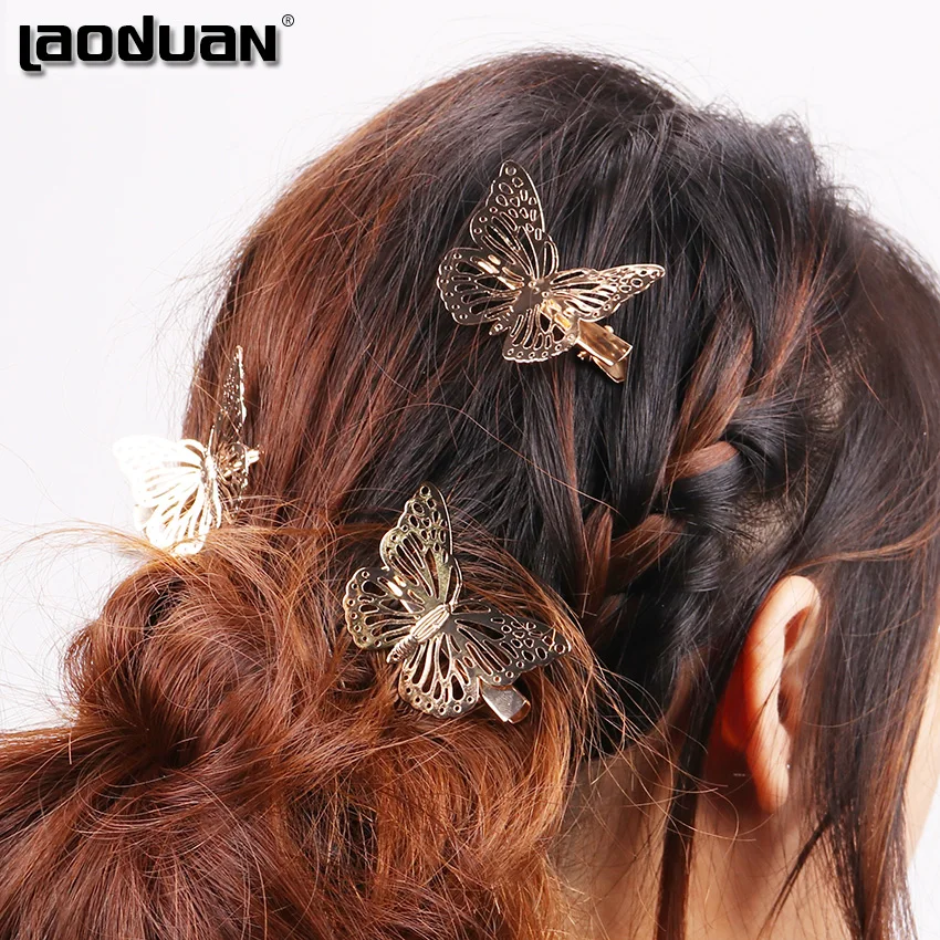 Заколки для волос с золотистыми бабочками 1 шт.| |