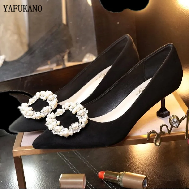 Роскошные Стразы с жемчугом и острым носком на тонком высоком каблуке Новинка 2020