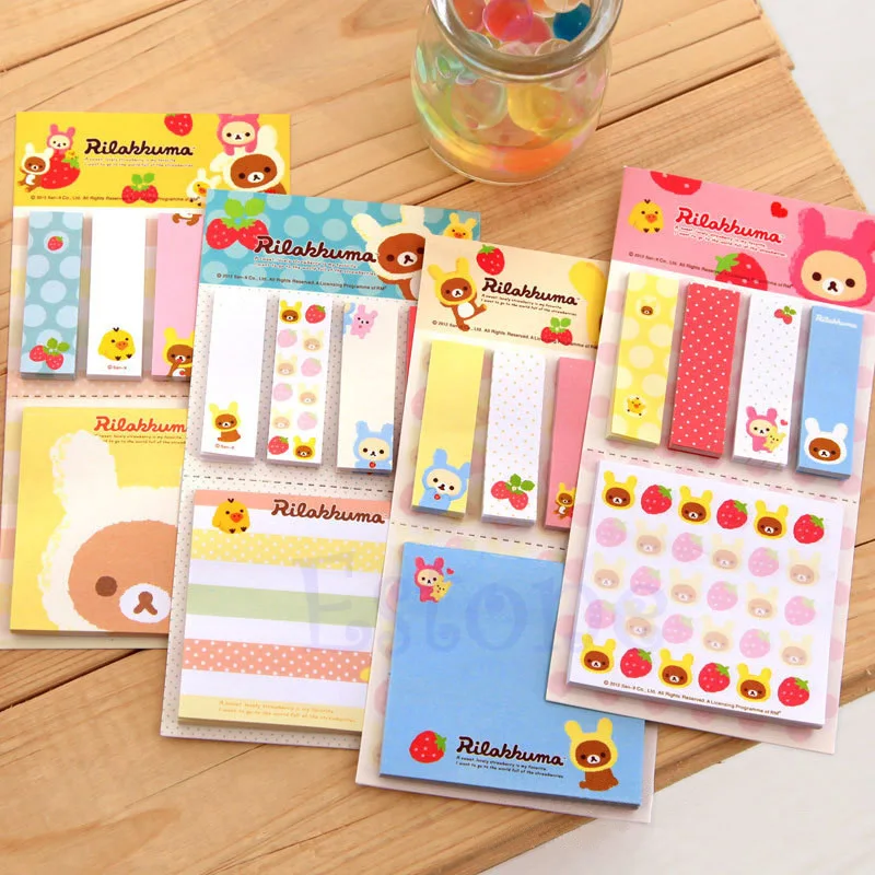 

Cute Strawberry Bear Sticker Bookmark Point It Marker Notes Memo Flags Sticky