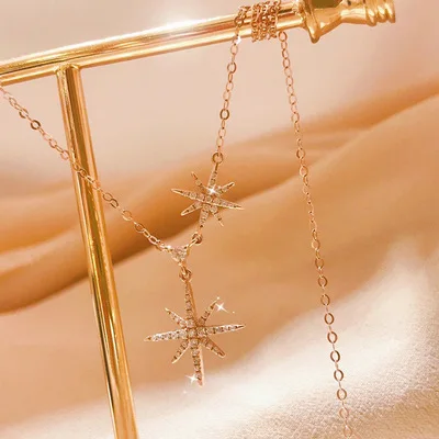 

Six-Pointed Star Necklace Women's Korean Version Of Diamond-Studded Meteor Clavicle Chain Cold Wind Famous Brand Neck Jewelry