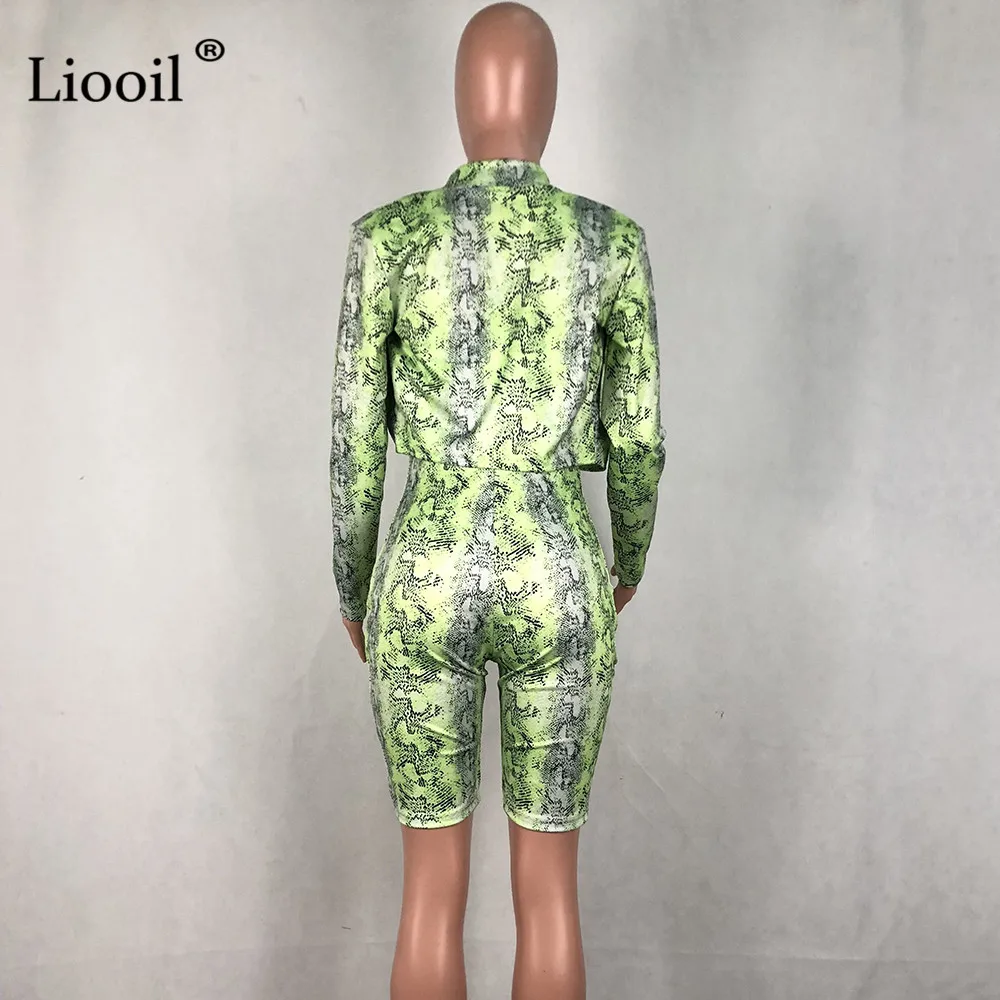 Liooil комплект из двух предметов, спортивный костюм, женские сексуальные Клубные наряды, осень, пальто со змеиным принтом с длинными рукавами и облегающие комбинезоны, комплекты для бегунов