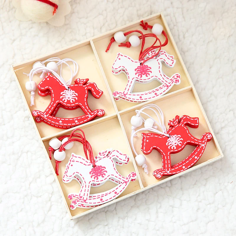 12 шт./лот DIY бело-красные рождественские деревянные подвесные украшения с принтом