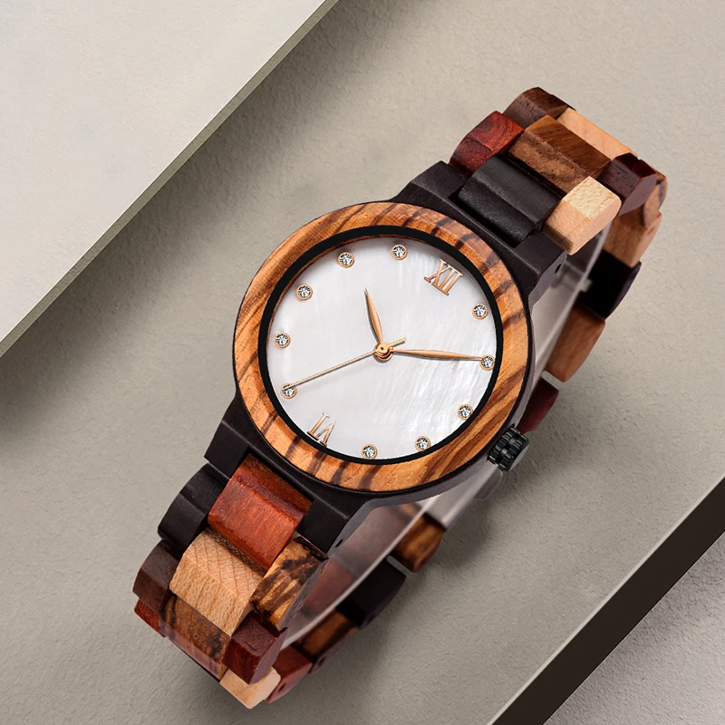 

KUNHUANG Ladies Watch Top New Fashion Wooden Quartz Watch Japanese Movement Business Timepiece Great Gift Box Relógio feminino