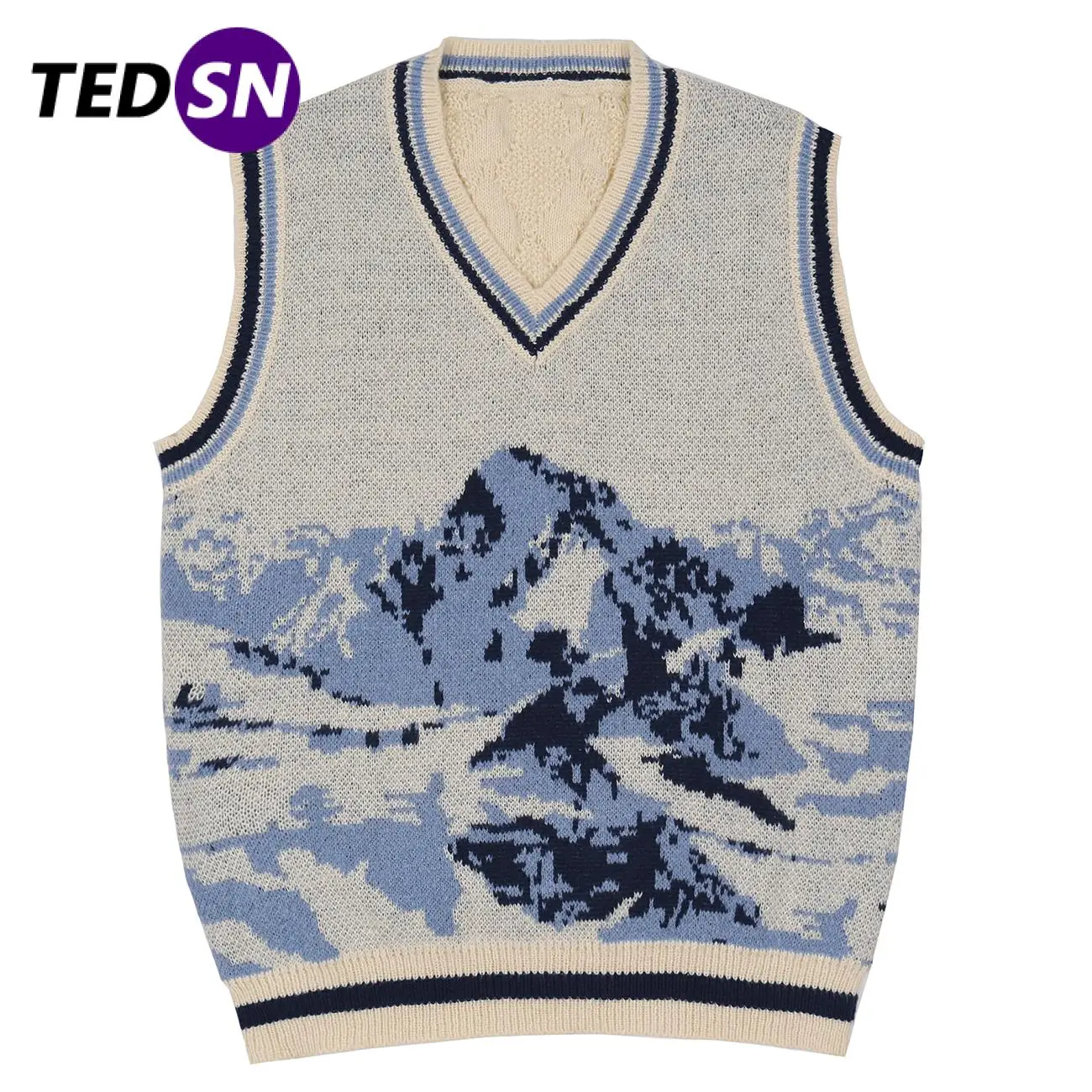 

TEDSN Mountain Knitted Sweater Vest Sleeveless Top Men Women Tank 2021 Winter Pullover Casual Cashmere Korean Fashion Clothes