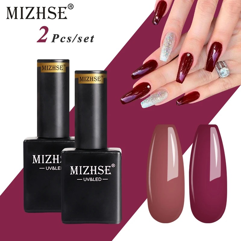 Набор гель лаков MIZHSE СВЕТОДИОДНЫЙ УФ лак для ногтей телесного и красного цветов 2