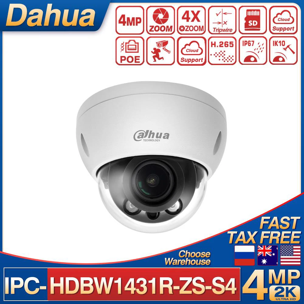 

Dahua IPC-HDBW1431R-ZS-S4 4MP Dome Netwok Camera 2.8-12mm 4X ZOOM 40M IR H.265 SD Card Slot IK10 2K CCTV Surveillance Camera