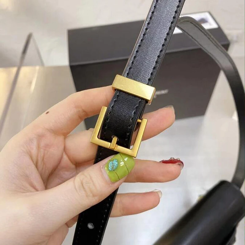 

High Quality Shoulder Bags Fashion Classic Black Diagonal Bag Metal Hasp Split Leather Female Bag