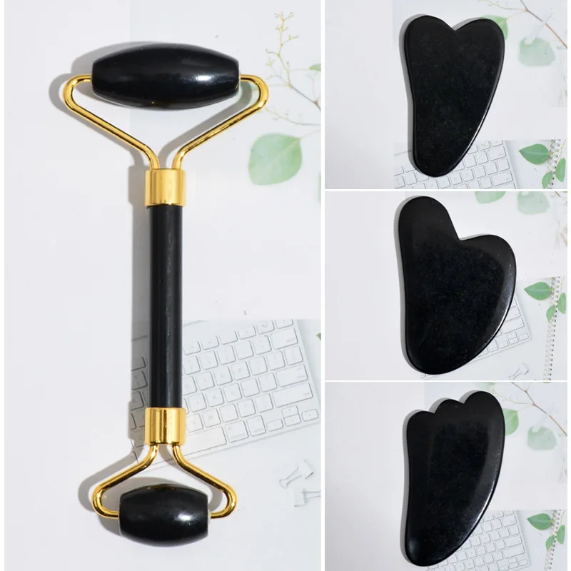 

Black Jade Face Skin Care Tool Sets Face Roller Gua Sha Scraper Facial Massage Tools Anti Wrinkle Massager Set Beauty Skincare