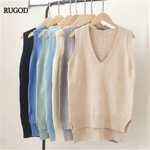 RUGOD разноцветный вязаный жилет для женщин, Повседневный свитер с треугольным вырезом; Свитер без рукавов; Сезон весна-осень; Вязаная одежда высокого качества жилеты 2020 Новый