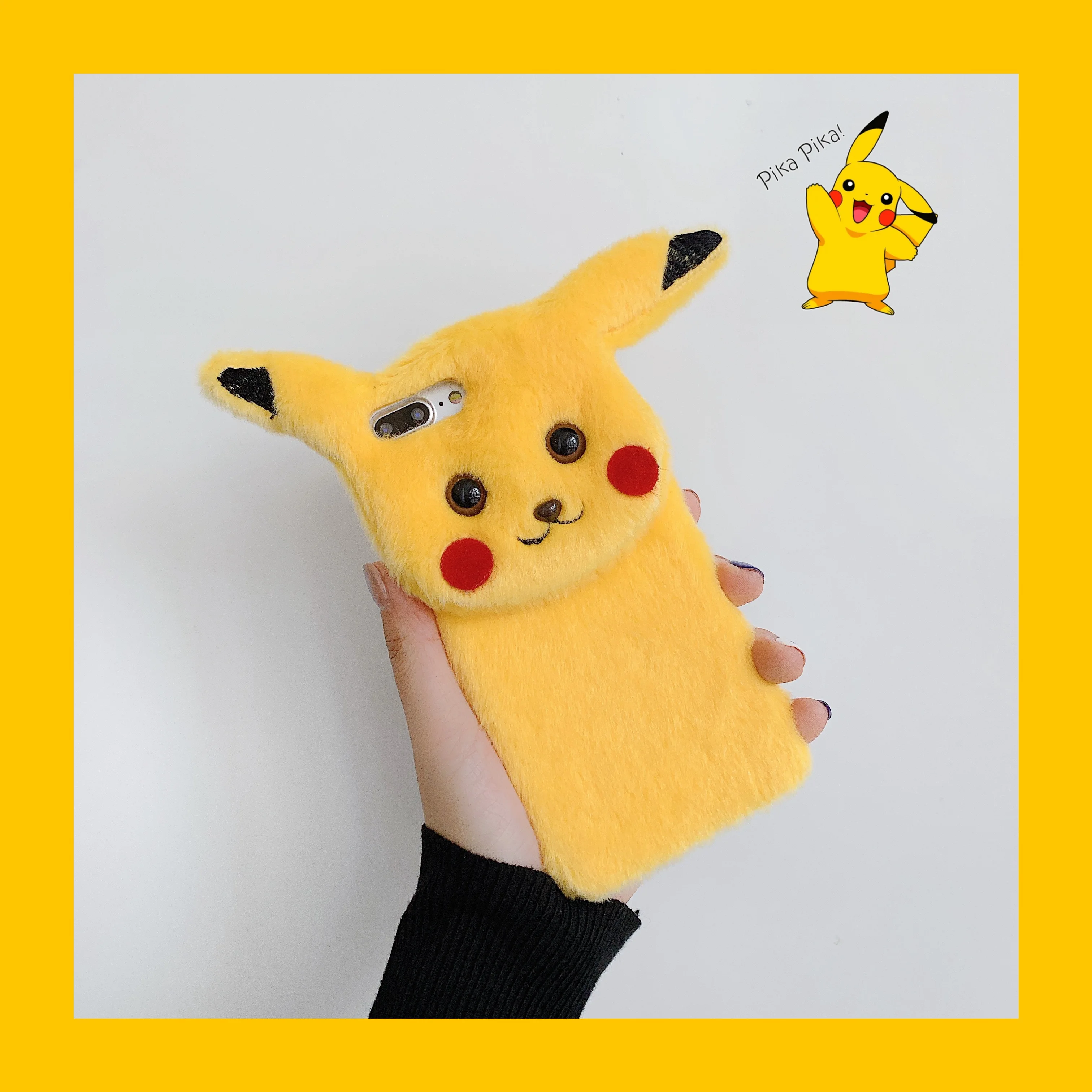 Пушистый чехол для телефона iPhone 11 Pro Max милый плюшевый бампер Pika противоударный