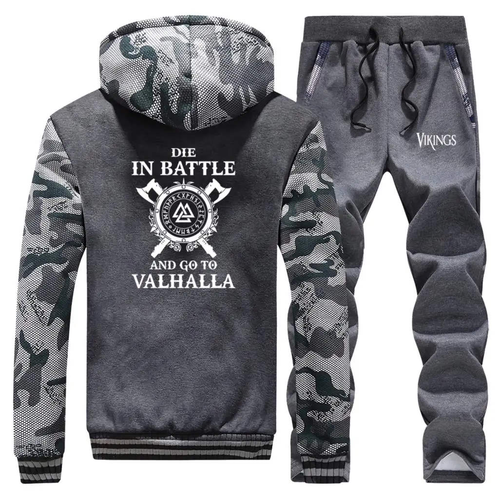 

Viking Mens Casual Sportswear Sets Thick Hoodie+Pants Suit New style Slim Fit Tracksuit Fashion Outwear Sport Suit Man Clothing