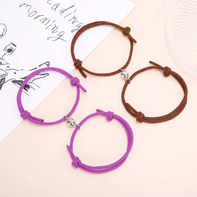 

2 шт./компл. простые браслеты для пар Серебряный сплав магнитные шармы регулируемые модные красные веревки ювелирные браслеты Рождественск...