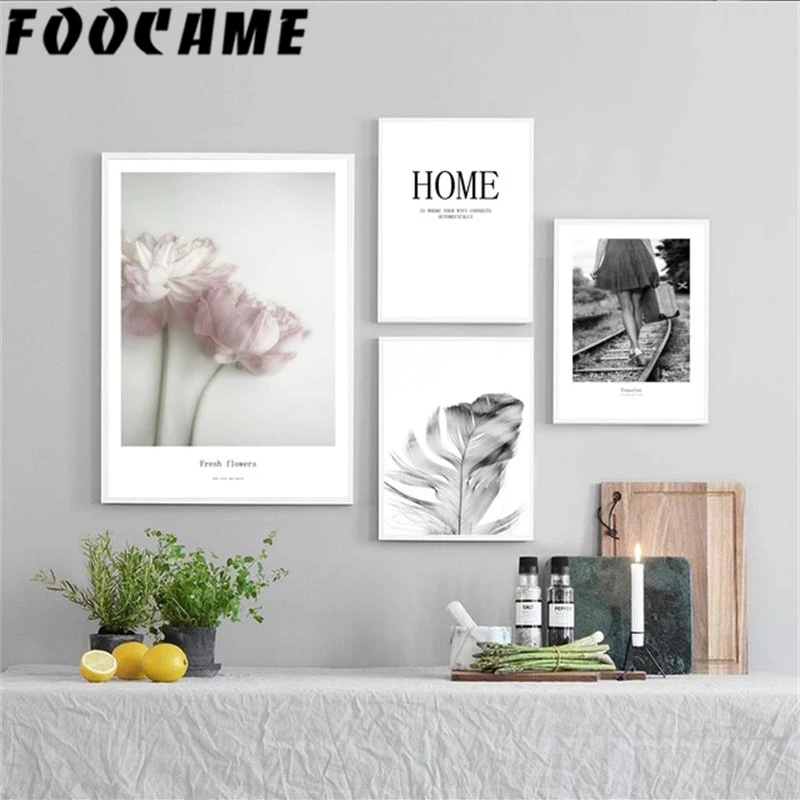 Цветок стены искусства холст картина Северное растение пейзаж перо винтажные