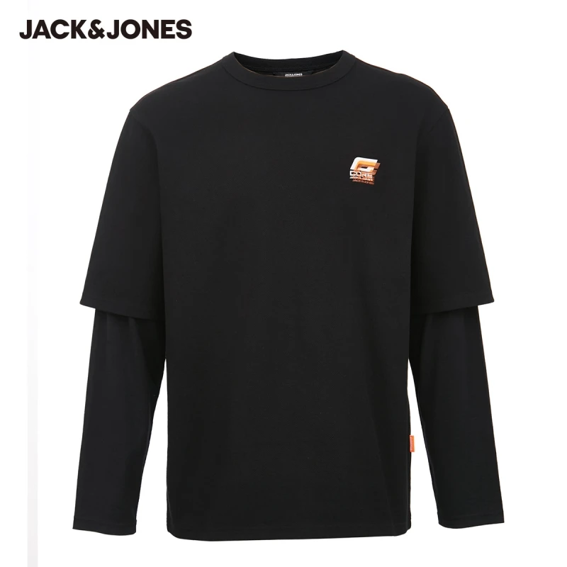 

JackJones Men's Cotton Fake Two-piece Letter Printed Round Neckline Long-sleeved T-shirt | 220402004