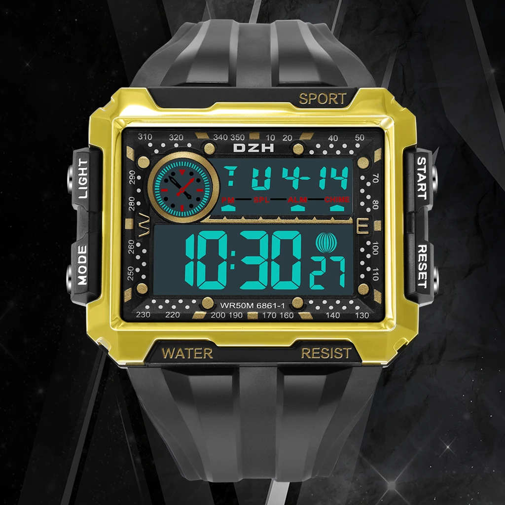 

SYNOKE Big Square Digital Men's Watches Military Sports Clock 50M Waterproof LED Gold Sliver Watch Electronic Relojes Hombre New