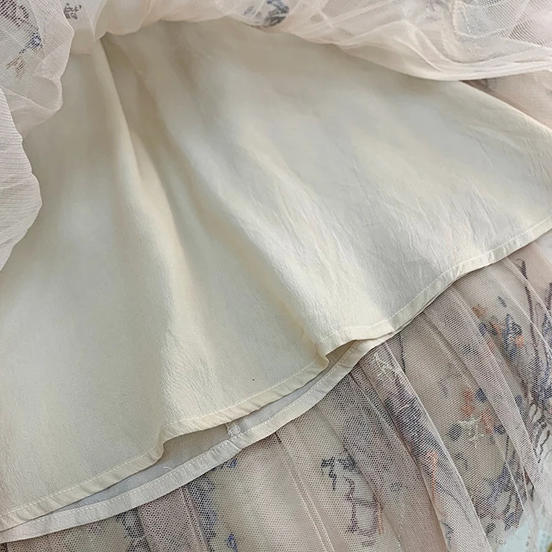 

Free shipping heavy craft letters embroidery elastic waist mesh skirt women summer new fashion wild A-line pettiskirt