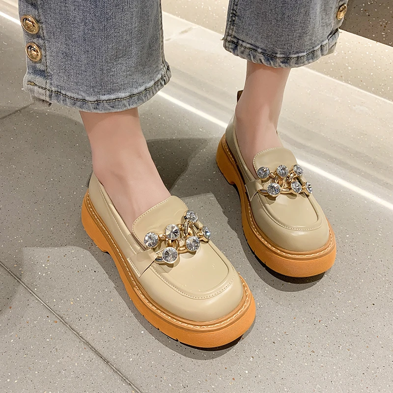 

Туфли женские на толстой подошве, повседневные лоферы, нескользящая Вулканизированная подошва, в британском стиле, для осени, 2021