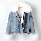 NEWDISCVR джинсовая куртка, пальто, воротник из искусственного меха, флис, Осень-зима, женские толстые теплые куртки, топ, туника на завязках, свободные топы